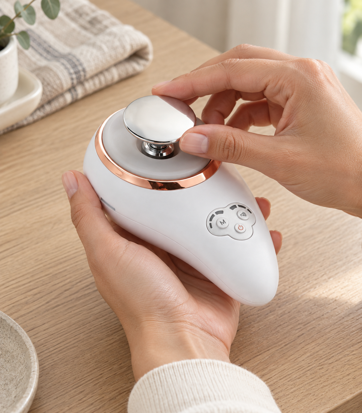 A gentle facial massage using VAT Glow Prime at home